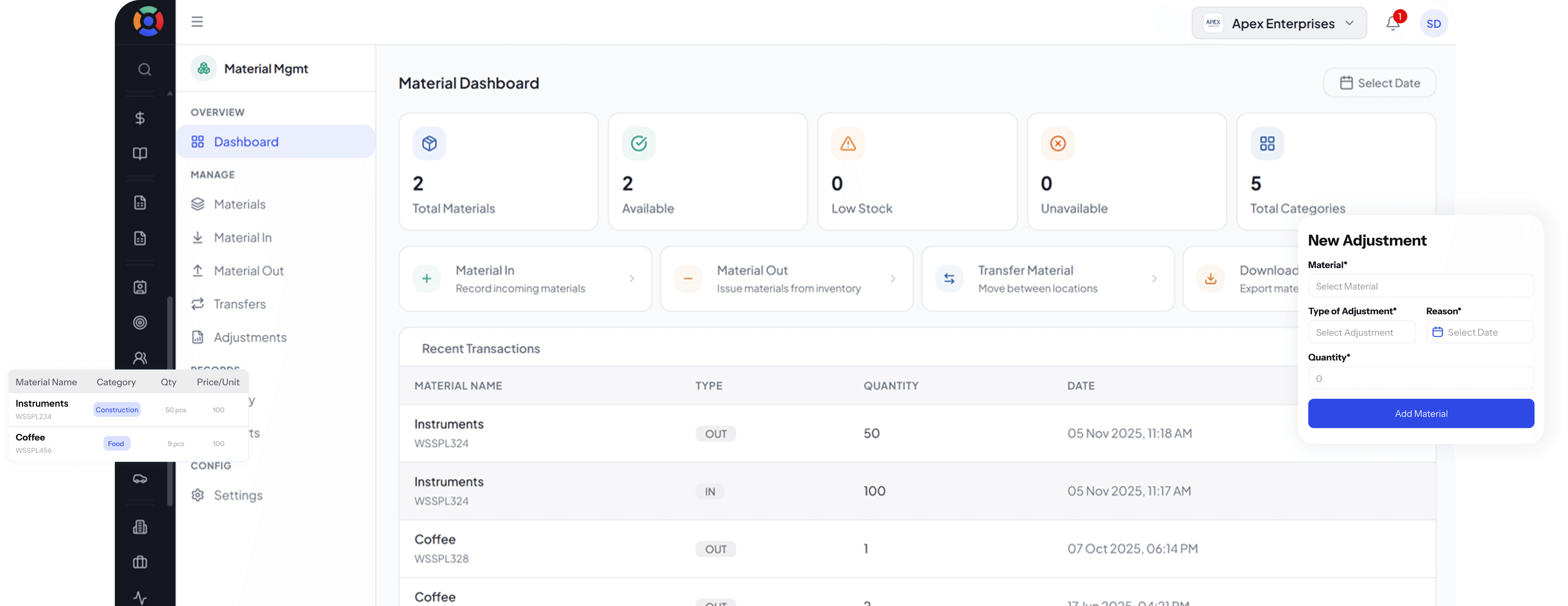 SuperManage HRMS dashboard showing attendance overview, employee stats, and upcoming payroll