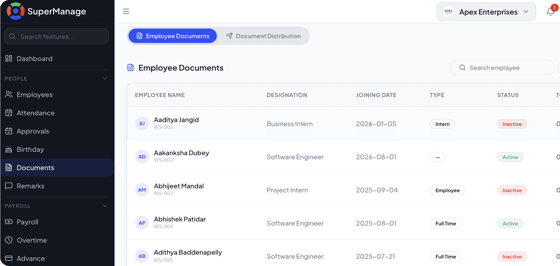 SuperManage dashboard overview